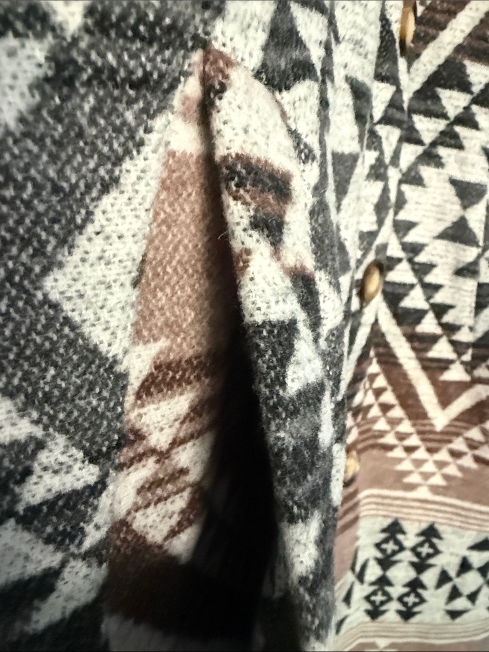 Aztec-Pattern Long Shacket in Brown & Cream - Picture 6 of 11
